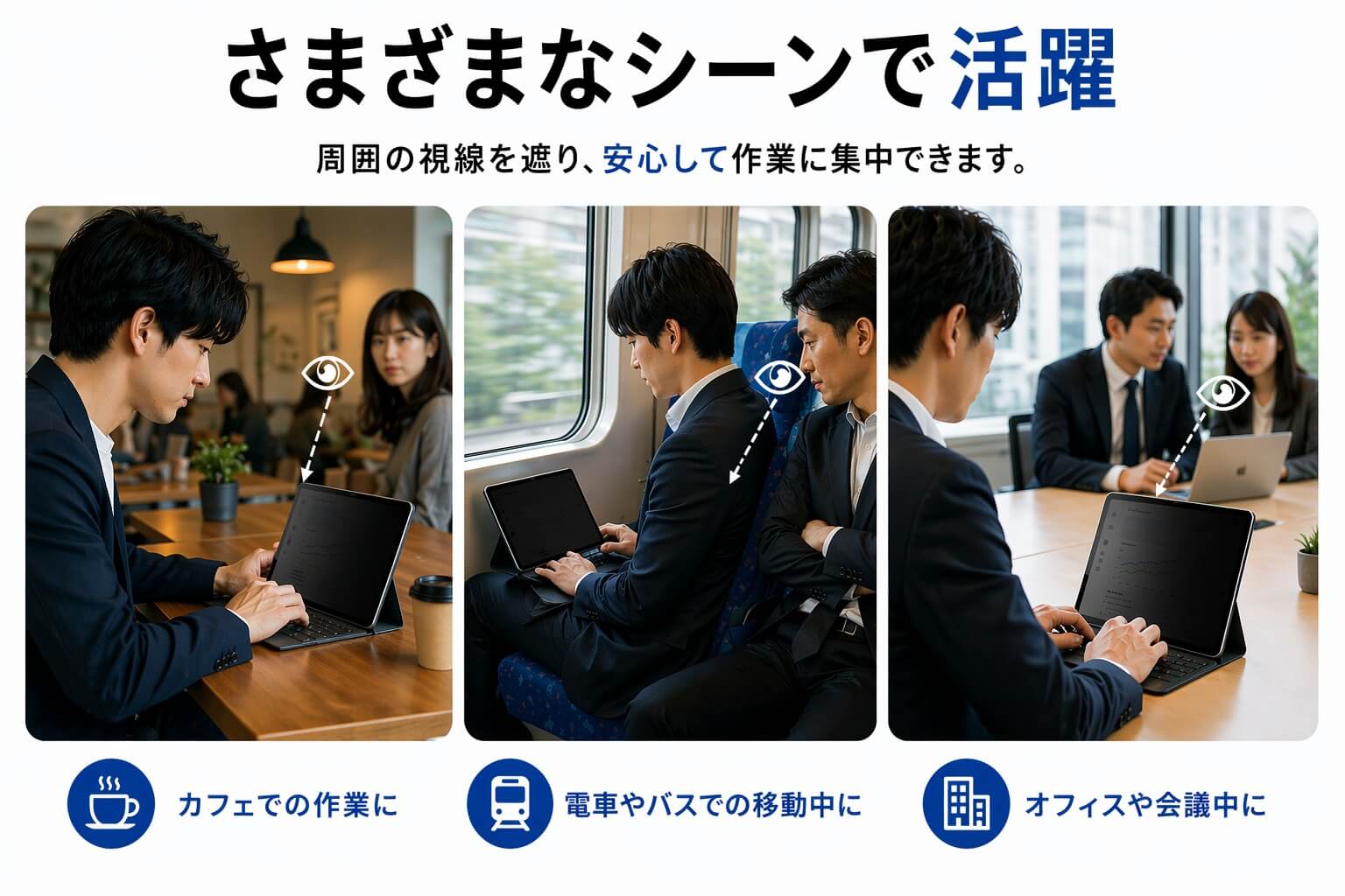 カフェ、電車、オフィスで使える使用シーン