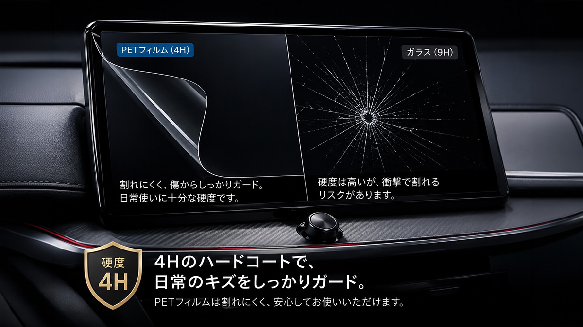 ハードコートにより純正ディスプレイを細かなキズから保護する構造イメージ