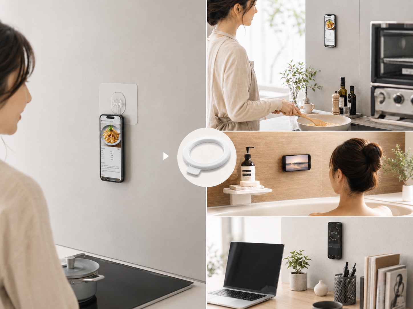 両面テープ式ホルダーとMAGPUTの違い。貼った場所専用ではなく、使う場所を変えられる両面マグネット構造。