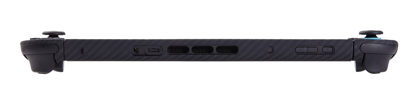 上面の開口部（イヤホンジャック、USB Type-C端子、通気口、音量ボタン、電源ボタン）