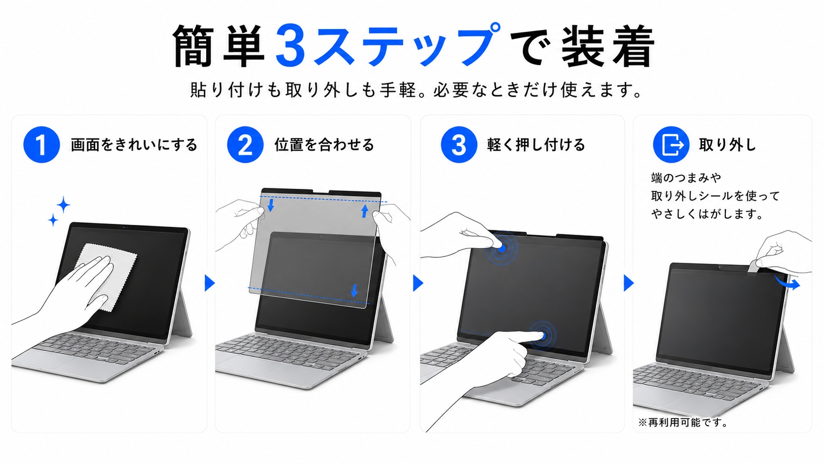 簡単3ステップで装着完了