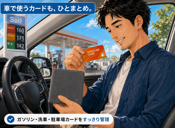 車で使うカードをひとまとめにできるイメージ