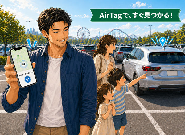 AirTagで車検証ケースや車を見つけやすくするイメージ