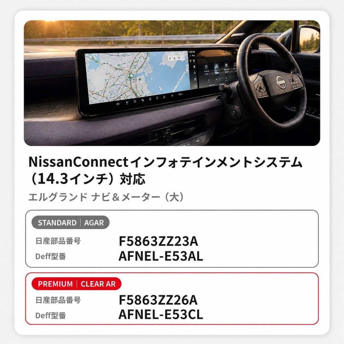 エルグランドE53の14.3インチNissanConnectナビ＆メーター用保護フィルム製品情報