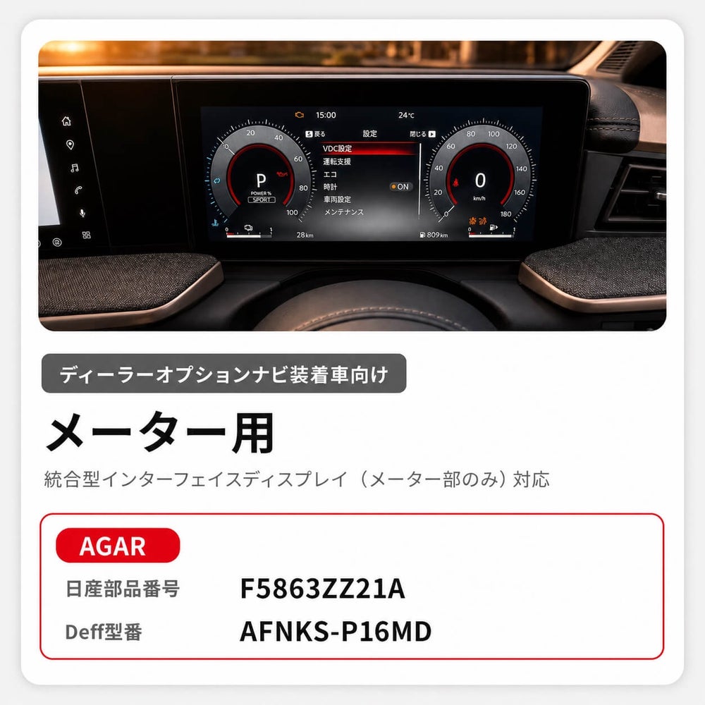 日産キックスP16ディーラーオプションナビ装着車向けメーター用AGAR保護フィルム製品情報