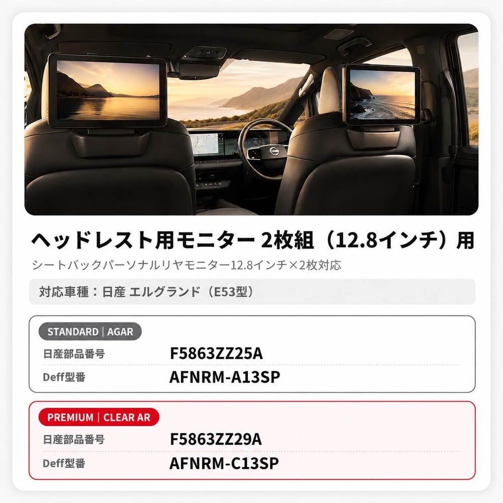 12.8インチヘッドレスト用モニター2枚組フィルムのAGAR・CLEAR AR製品情報