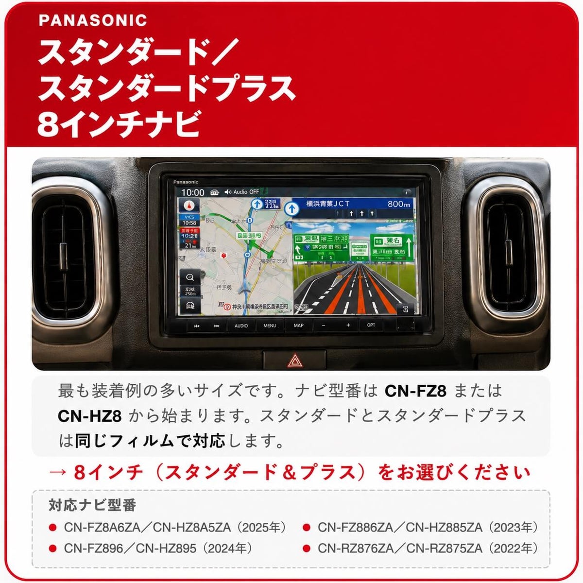 パナソニック製スタンダード・スタンダードプラス8インチナビの選び方と対応型番