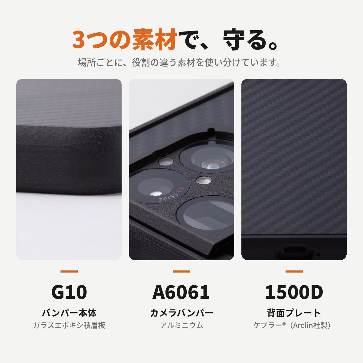CLEAVE G10 Bumper CHRONOの3つの素材 G10・A6061アルミニウム・1500Dアラミド繊維